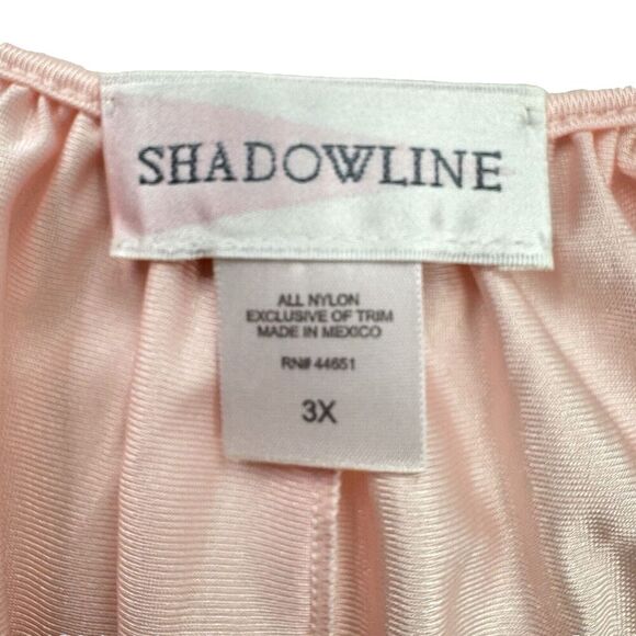 NWT VTG Shadowline Pink Nylon Nightgown 3X Lace Applique V-Neck Cap Sleeves 41" - Picture 5 of 16